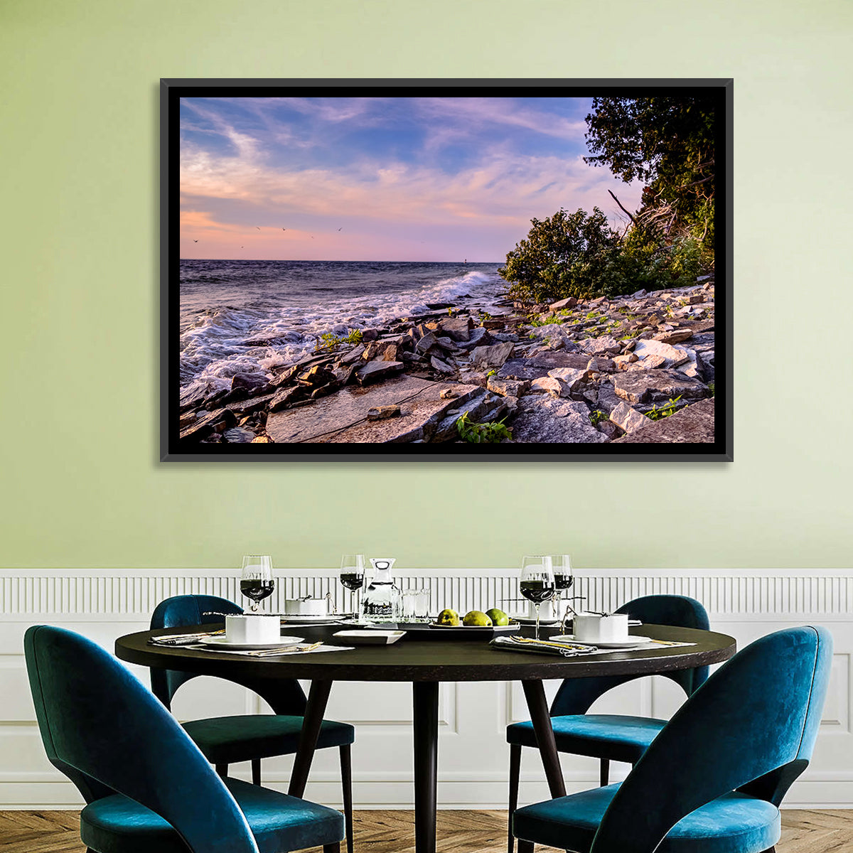 Lake Michigan Rocky Shoreline at Dusk Wall Art