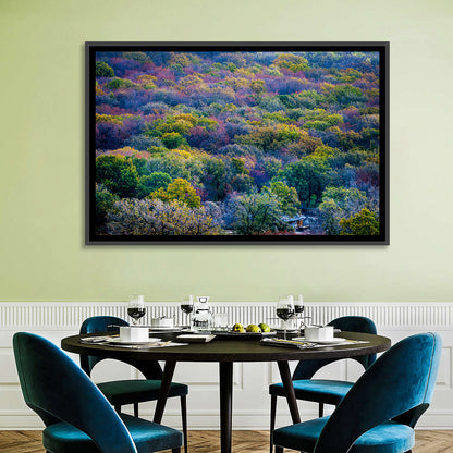 Autumn Canopy Forest with Cabin Roof Wall Art