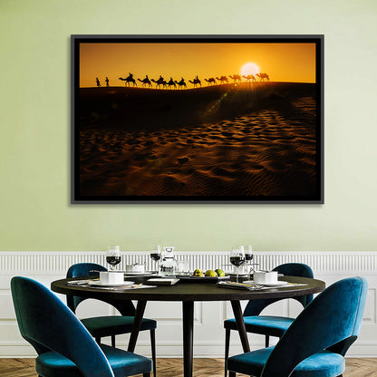 Camel Caravan Silhouette at Golden Sunset Wall Art