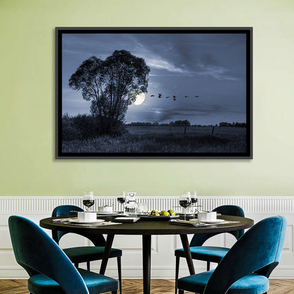 Moonlit Birds Over Quiet Field Wall Art