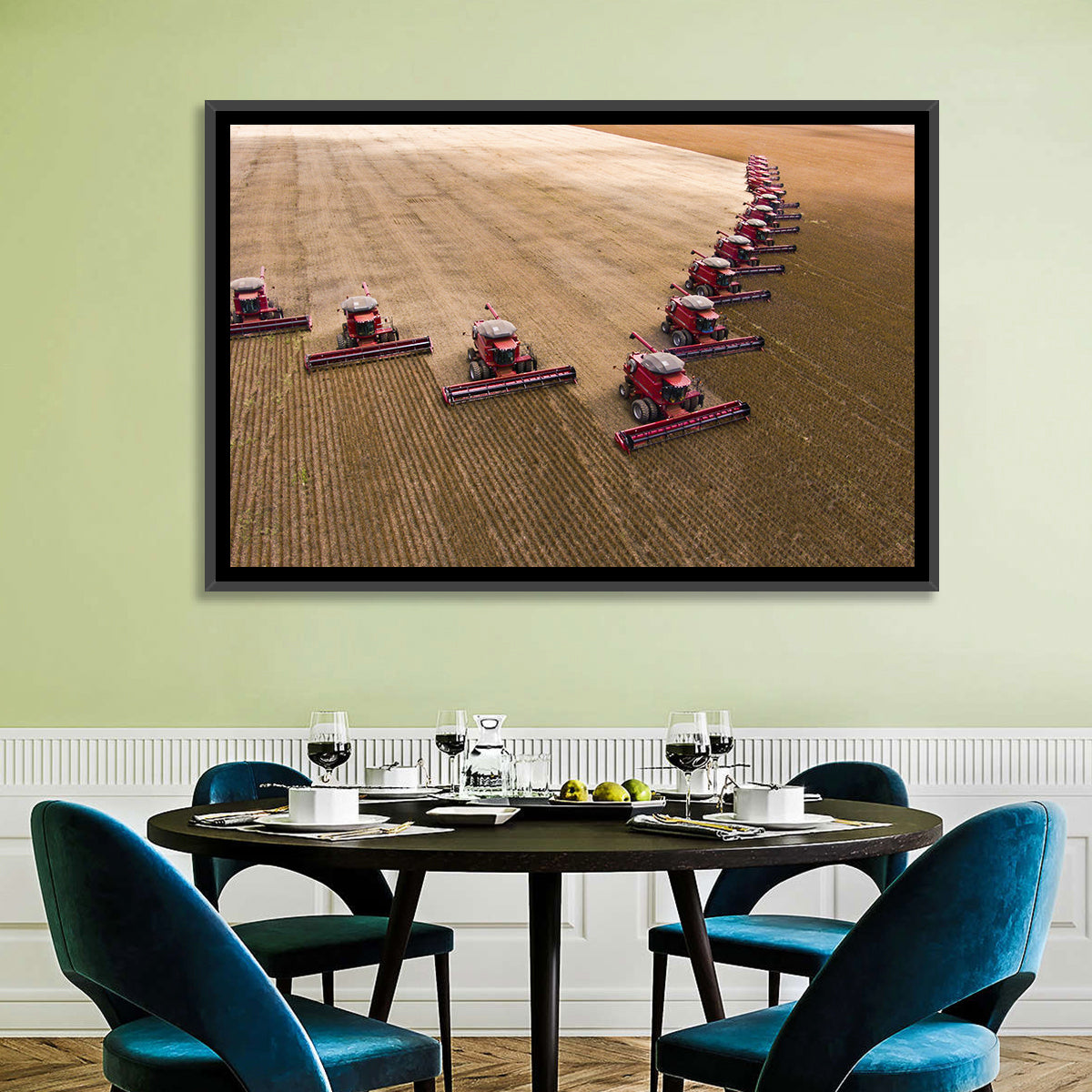 Aerial Soybean Harvest Wall Art in a room, landscape