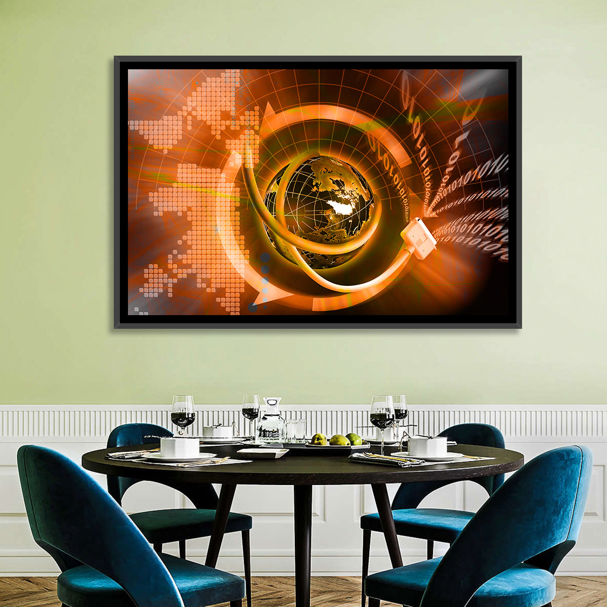 Digital Connectivity Globe Wall Art in a room, landscape