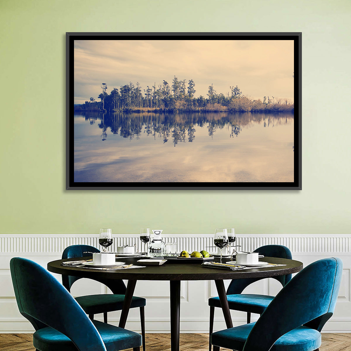 Sunset Over Forest Lake Wall Art