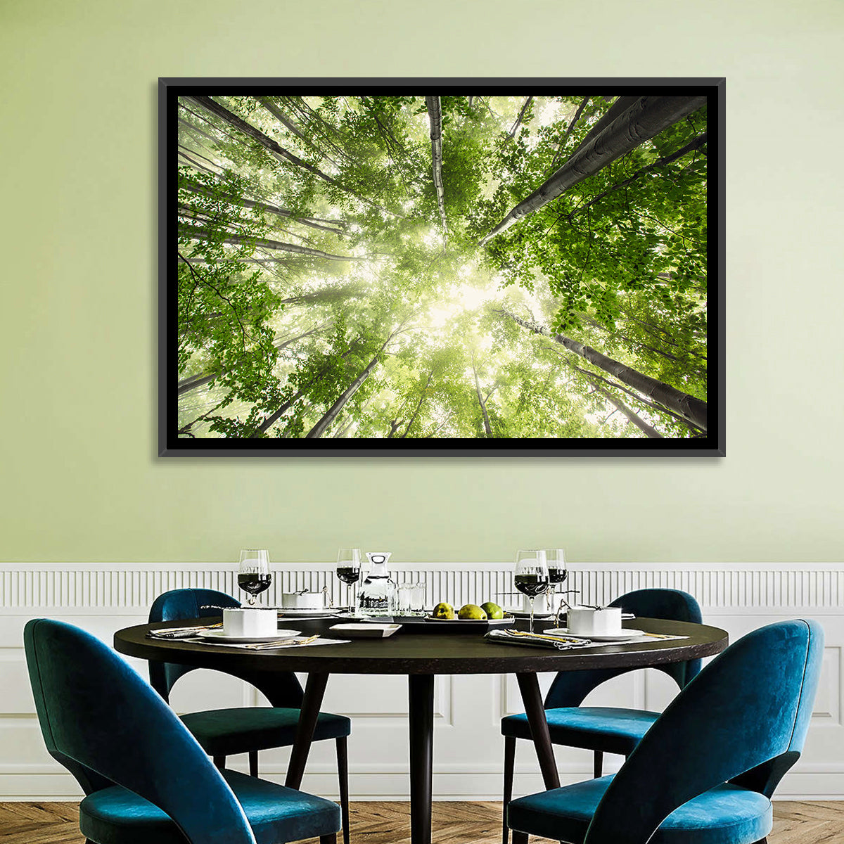 Spring Canopy in Morning Mist Wall Art in a room, landscape