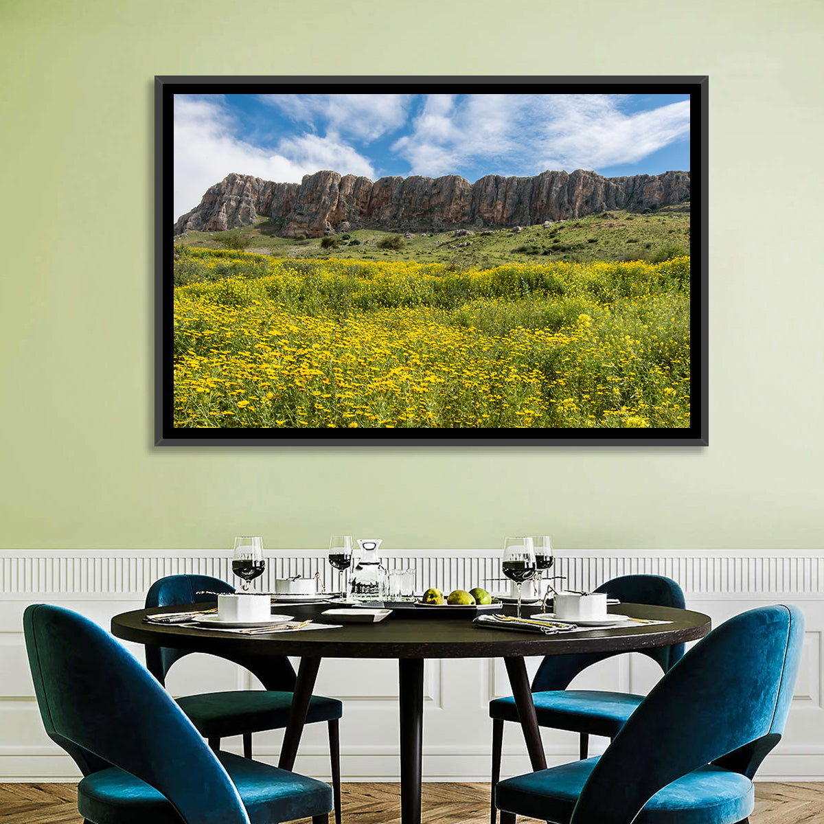 Mount Arbel Wildflower Meadow Wall Art in a room, landscape