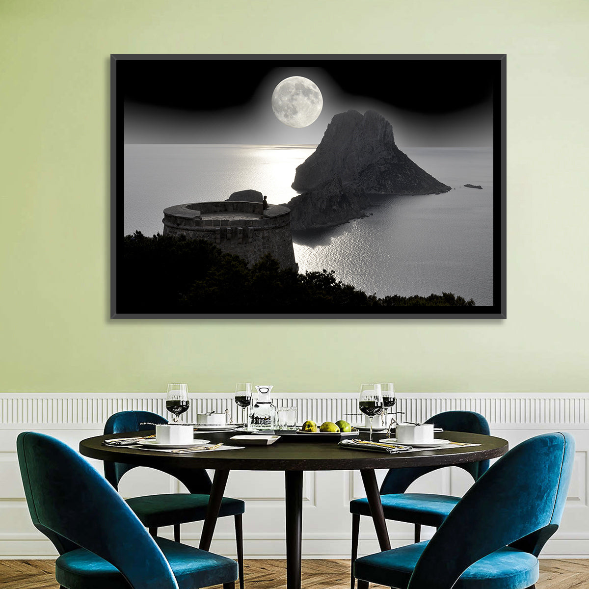 Pirates Tower Moonlit Watchtower, Ibiza Wall Art in a room, landscape