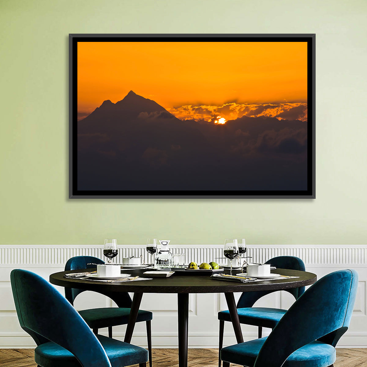 Athos Mountain Sunrise Wall Art in a room, landscape