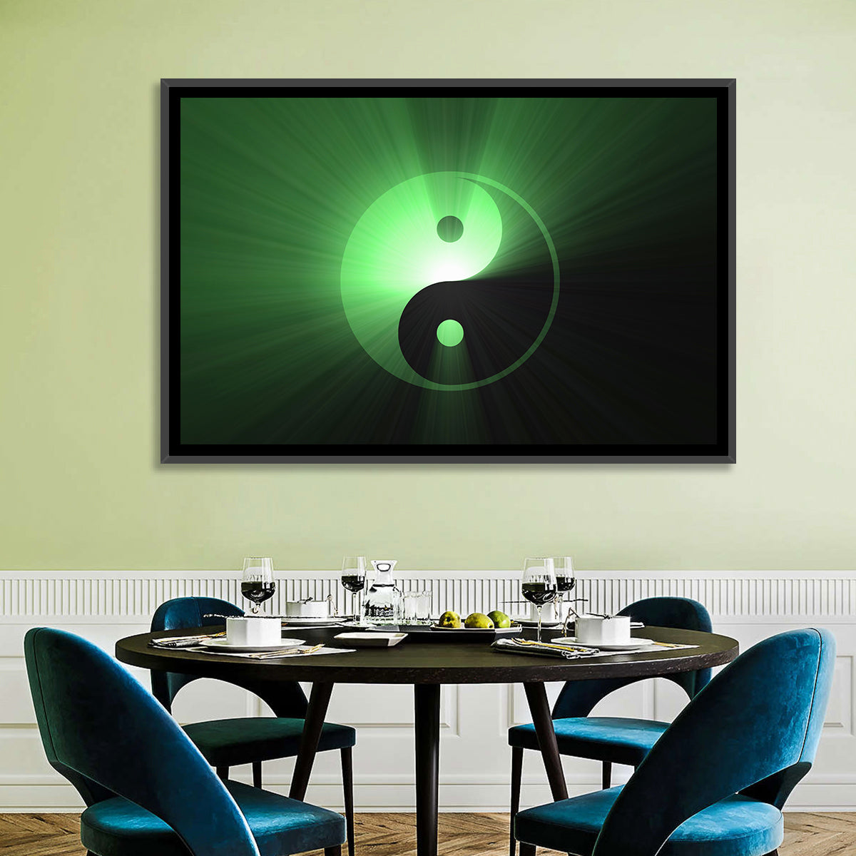 Green Glowing Yin Yang Wall Art