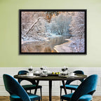 Snow-covered Stream at Golden Hour Wall Art
