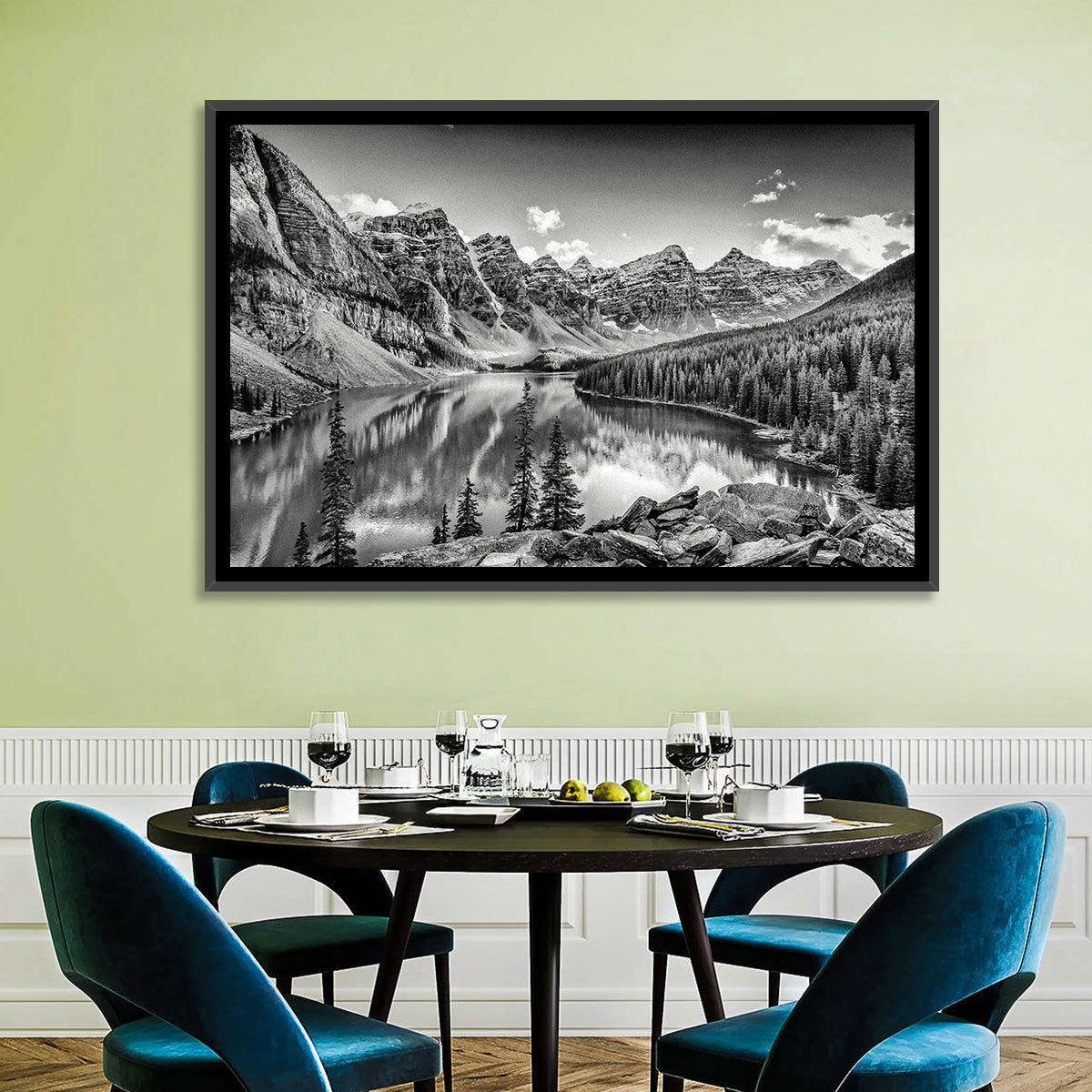 Moraine Lake Monochrome Mountain Landscape Wall Art