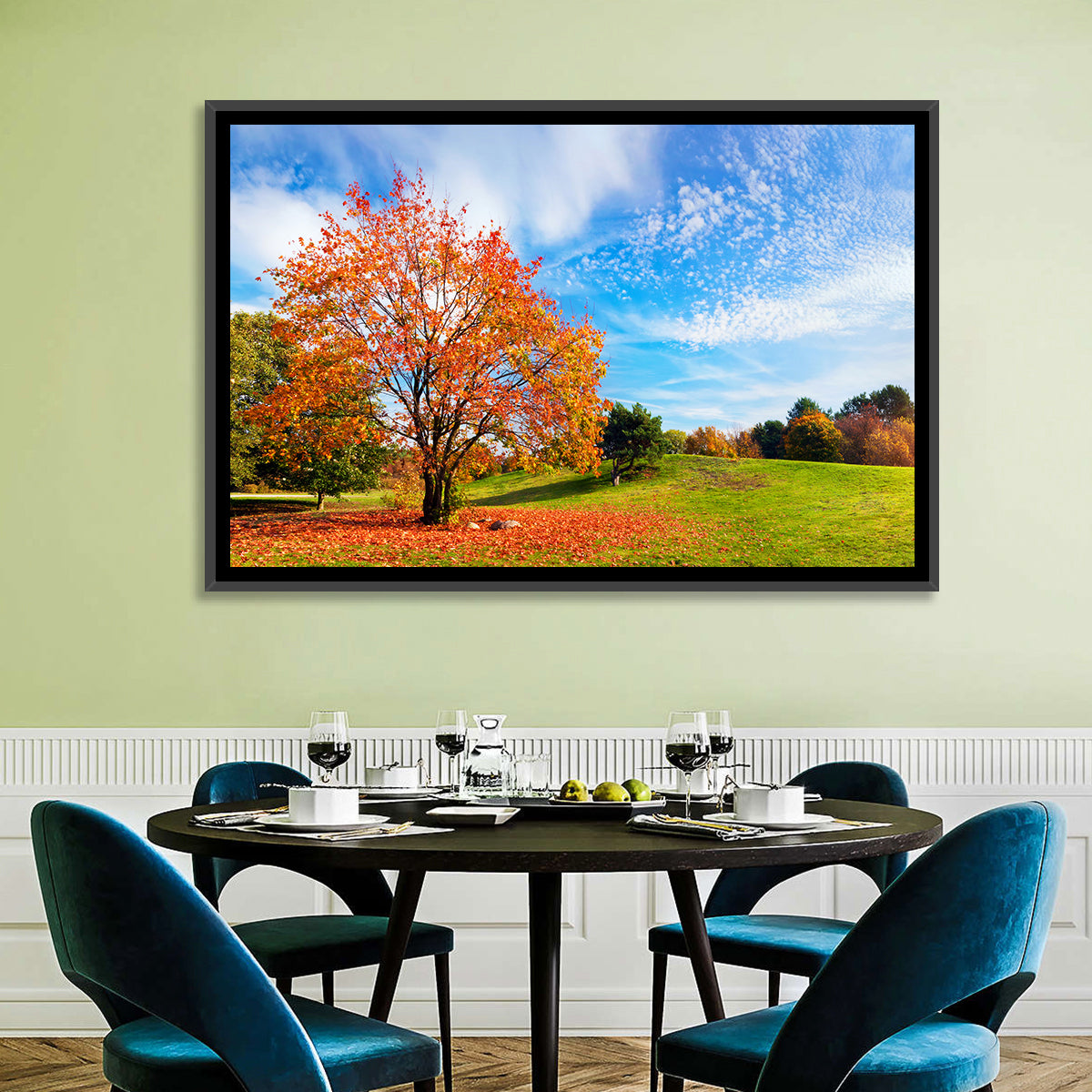 Orange Maple on Rolling Hill Wall Art in a room, landscape