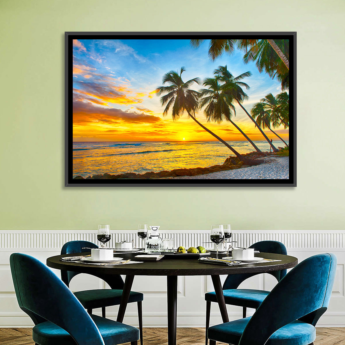 Palm Island Sunset Wall Art in a room, landscape