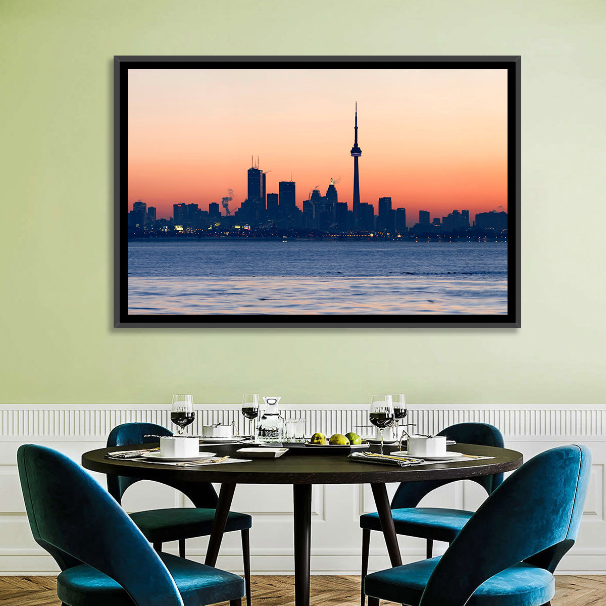 Toronto Dusk Skyline with Cn Tower Wall Art