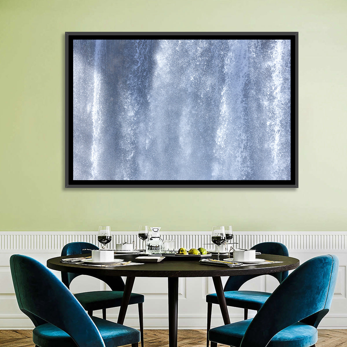 Abstract Waterfall Pattern Wall Art in a room, landscape