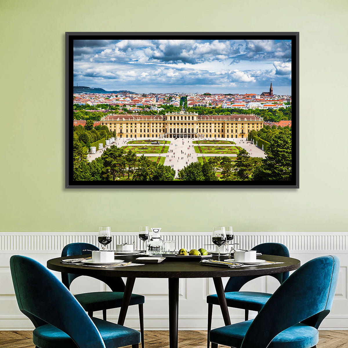 Schönbrunn Palace and Great Parterre Gardens Wall Art in a room, landscape