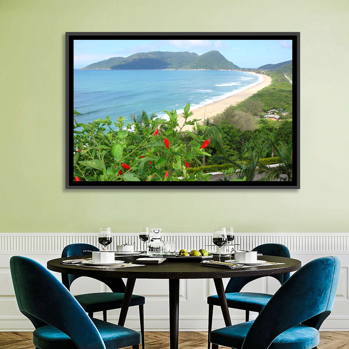 Armacao Beach Scene Wall Art in a room, landscape
