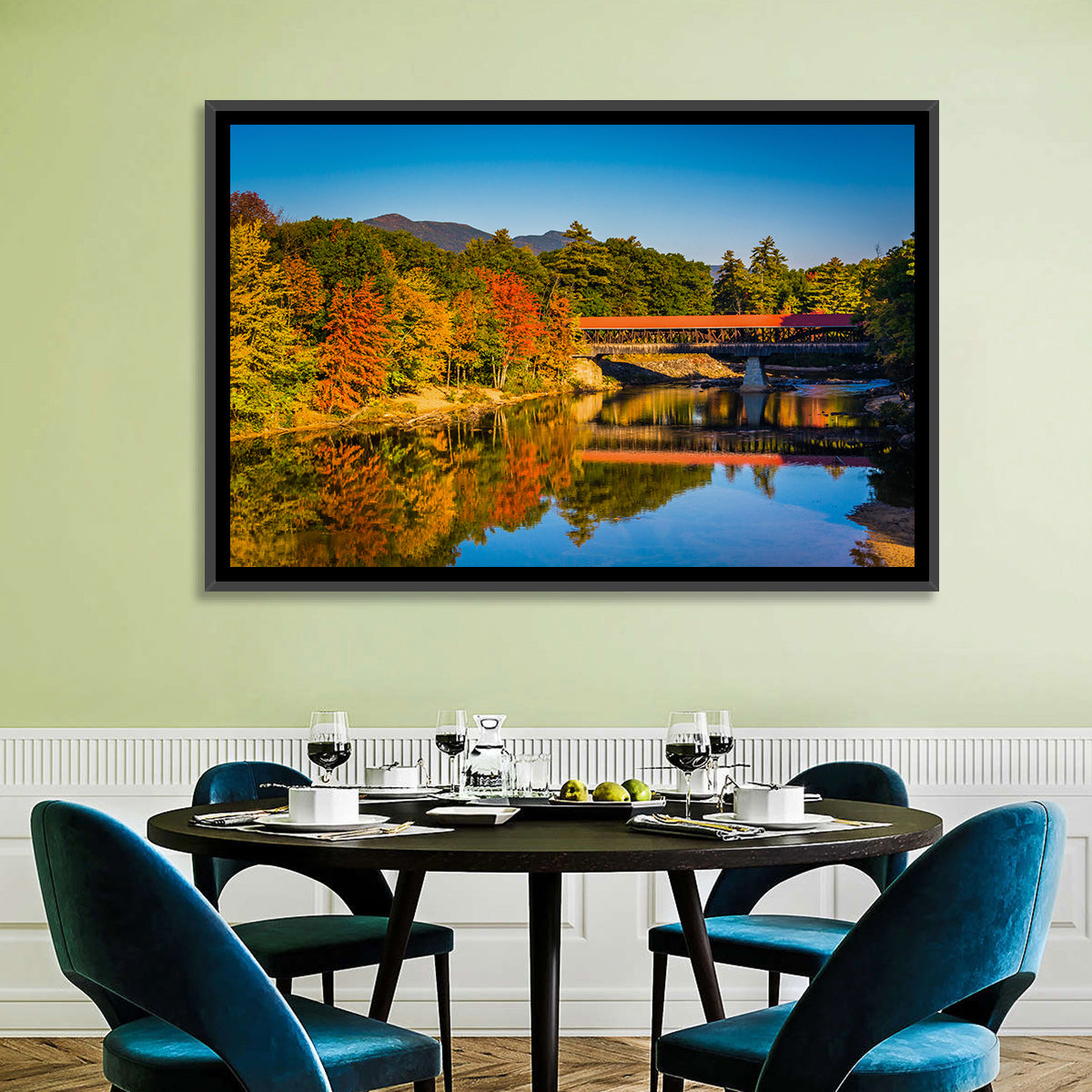 Albany Covered Bridge on Saco River Wall Art in a room, landscape