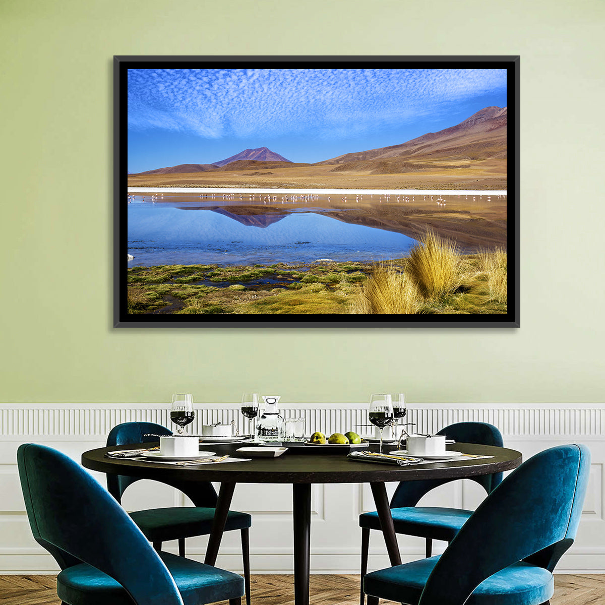Red Lagoon Flamingo Reflection Wall Art