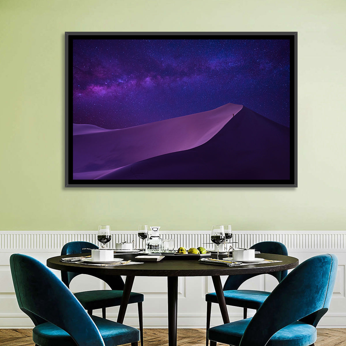 Lone Hiker Under the Milky Way Wall Art in a room, landscape