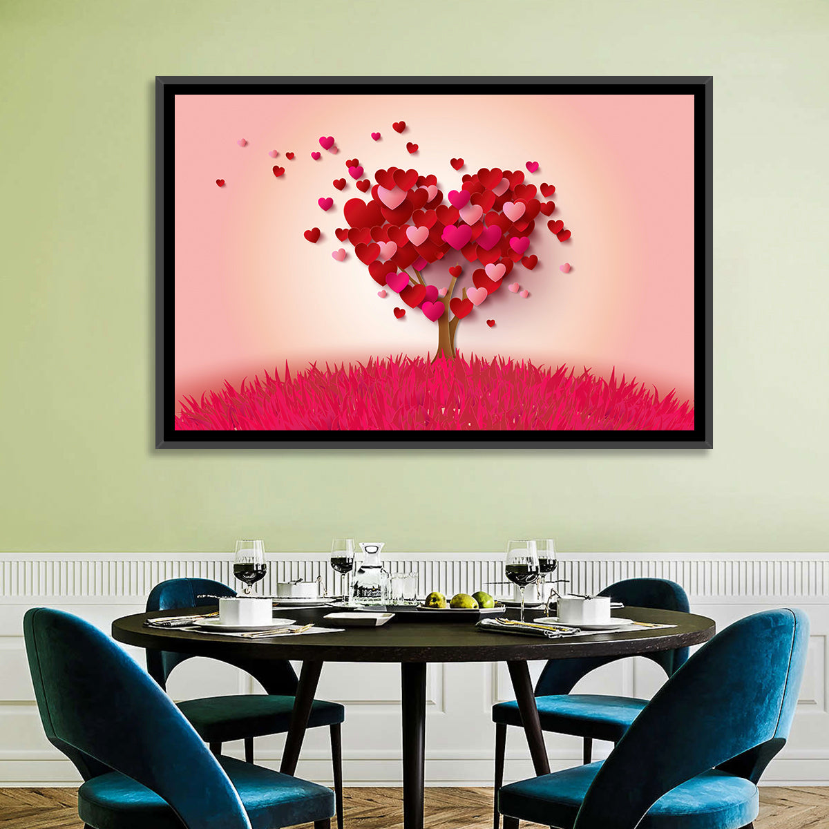 Whimsical Heart Tree Illustration Wall Art