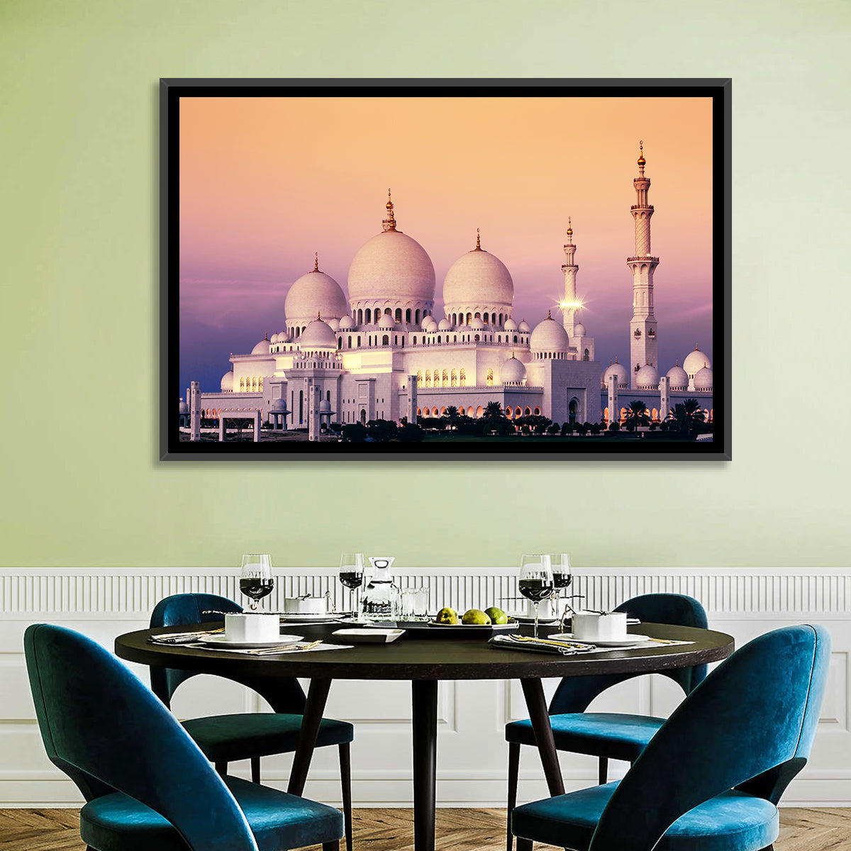 Sheikh Zayed Grand Mosque at Dusk Wall Art in a room, landscape