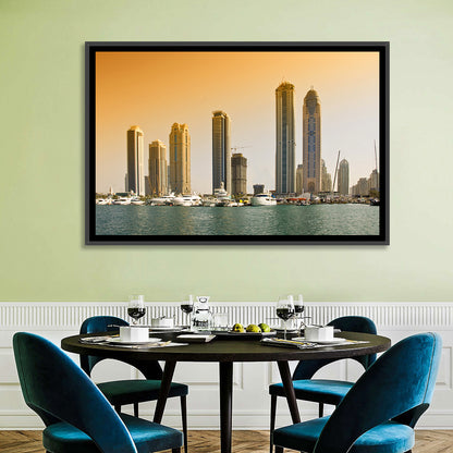 Dubai Marina Sunset Skyline with Yachts Wall Art