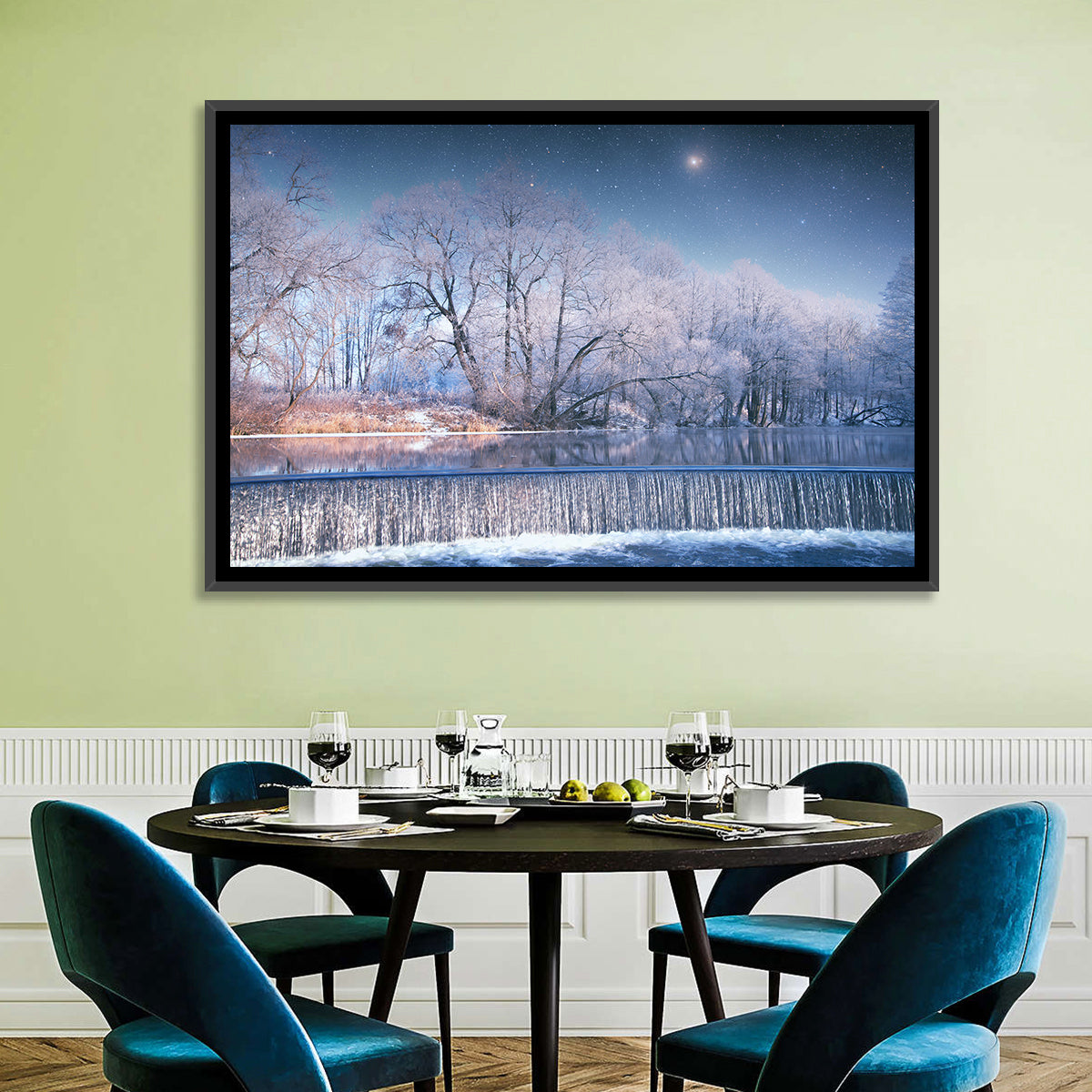 Starlit Winter Waterfall Wall Art