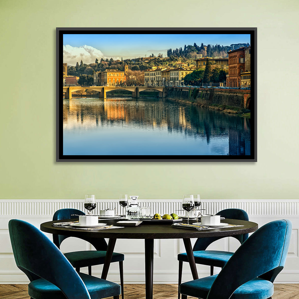 Golden Hour Florence Over the Arno River Wall Art in a room, landscape