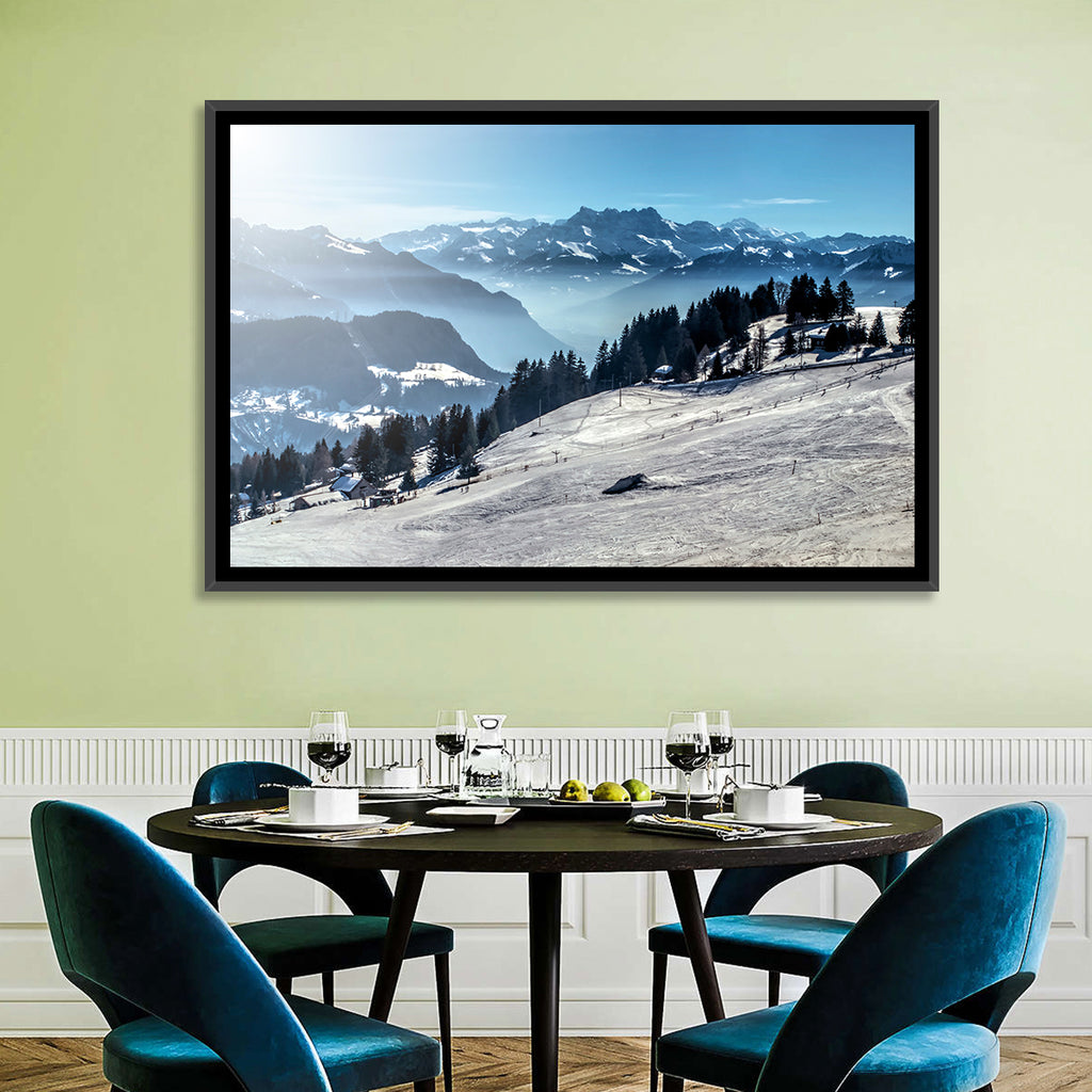 Sunlit Alpine Ski Slope Wall Art
