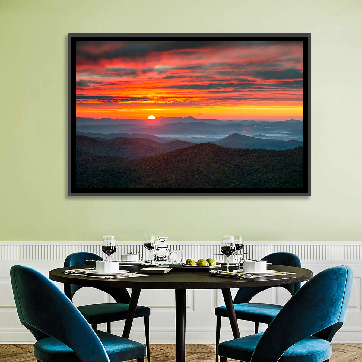 Blue Ridge Sunrise Over Misty Ridges Wall Art
