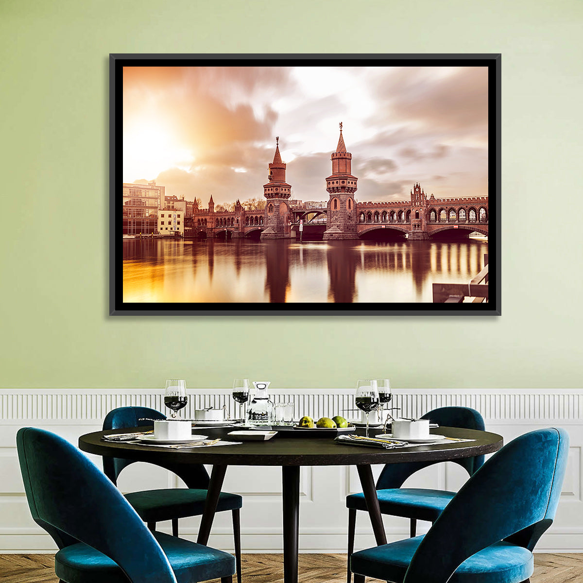 Oberbaumbruecke Sunset Reflection Berlin Wall Art in a room, landscape