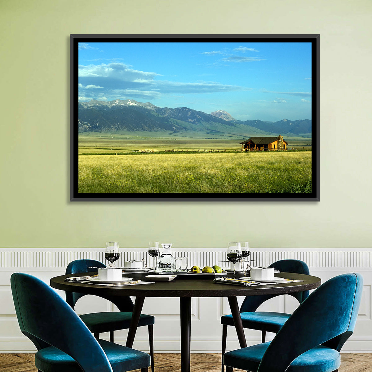 Montana Mountain Ranch Wall Art in a room, landscape