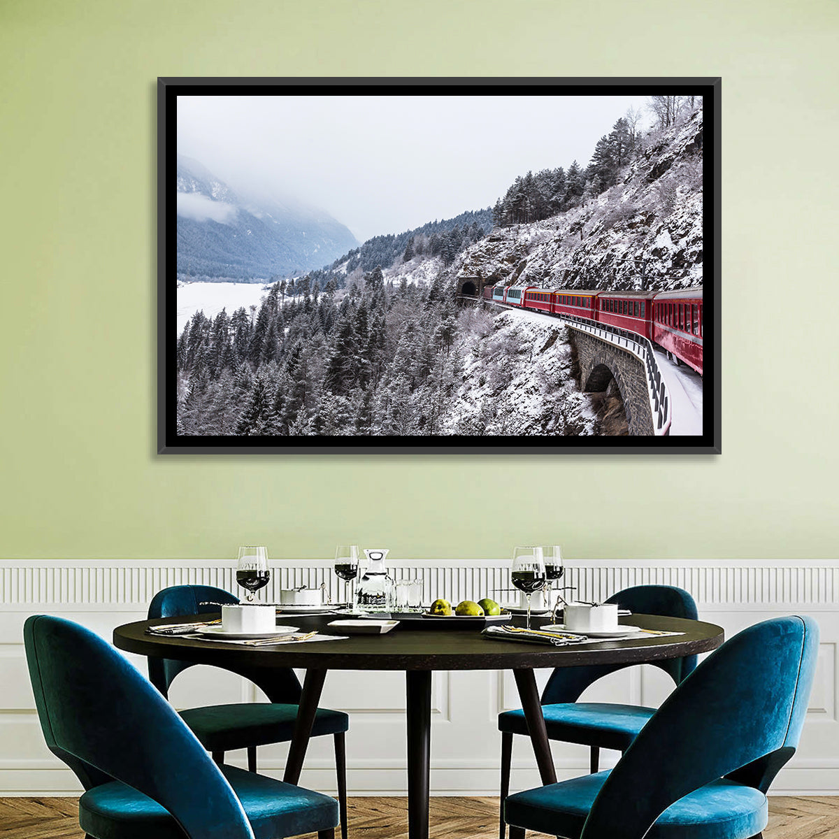 Red Train at Landwasser Viaduct Wall Art