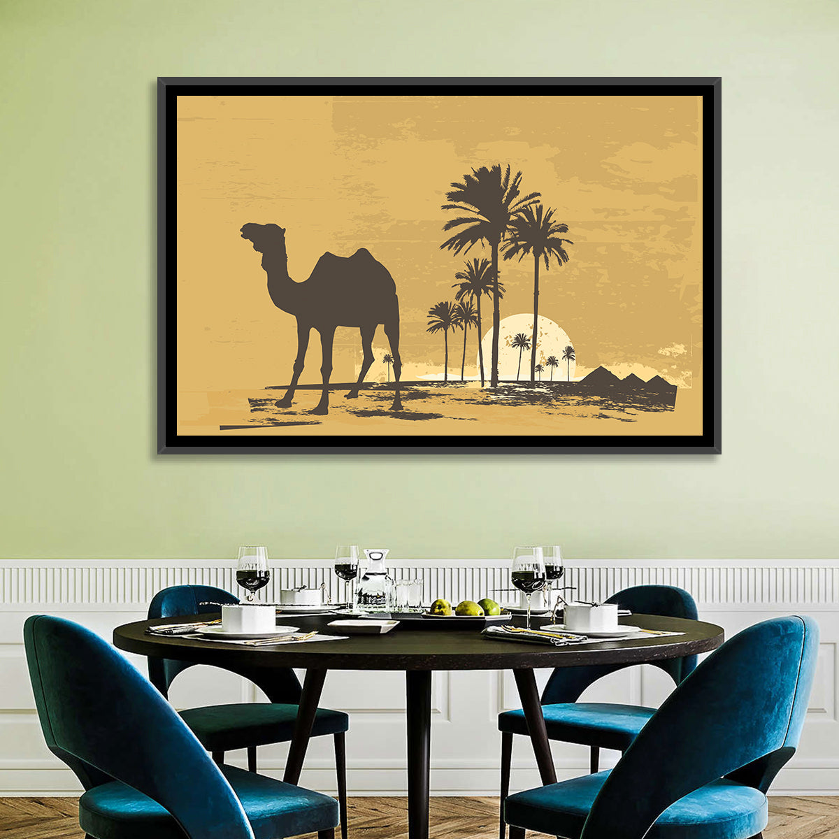 Giza Camel Silhouette Wall Art in a room, landscape