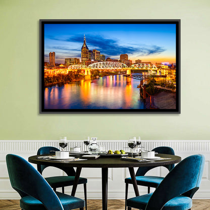 Nashville Skyline at Twilight Bridge Reflections Wall Art