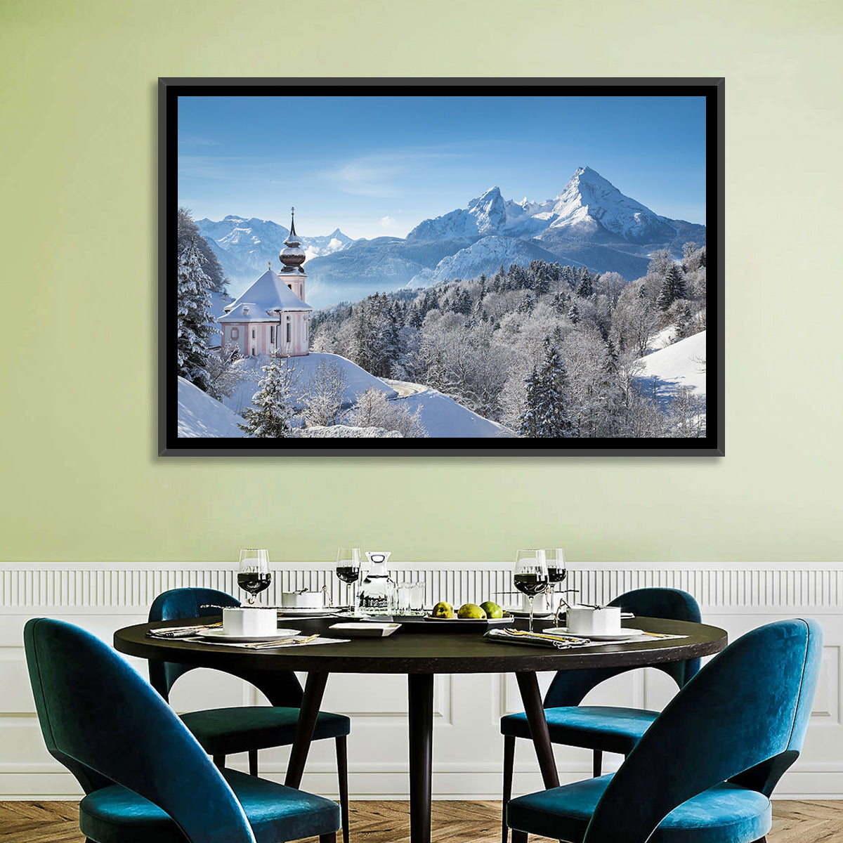 Maria Gern Church and Watzmann in Winter Wall Art in a room, landscape