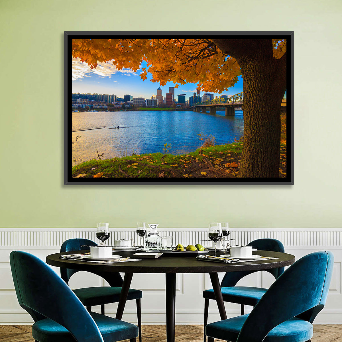 Willamette River at Golden Hour Wall Art in a room, landscape
