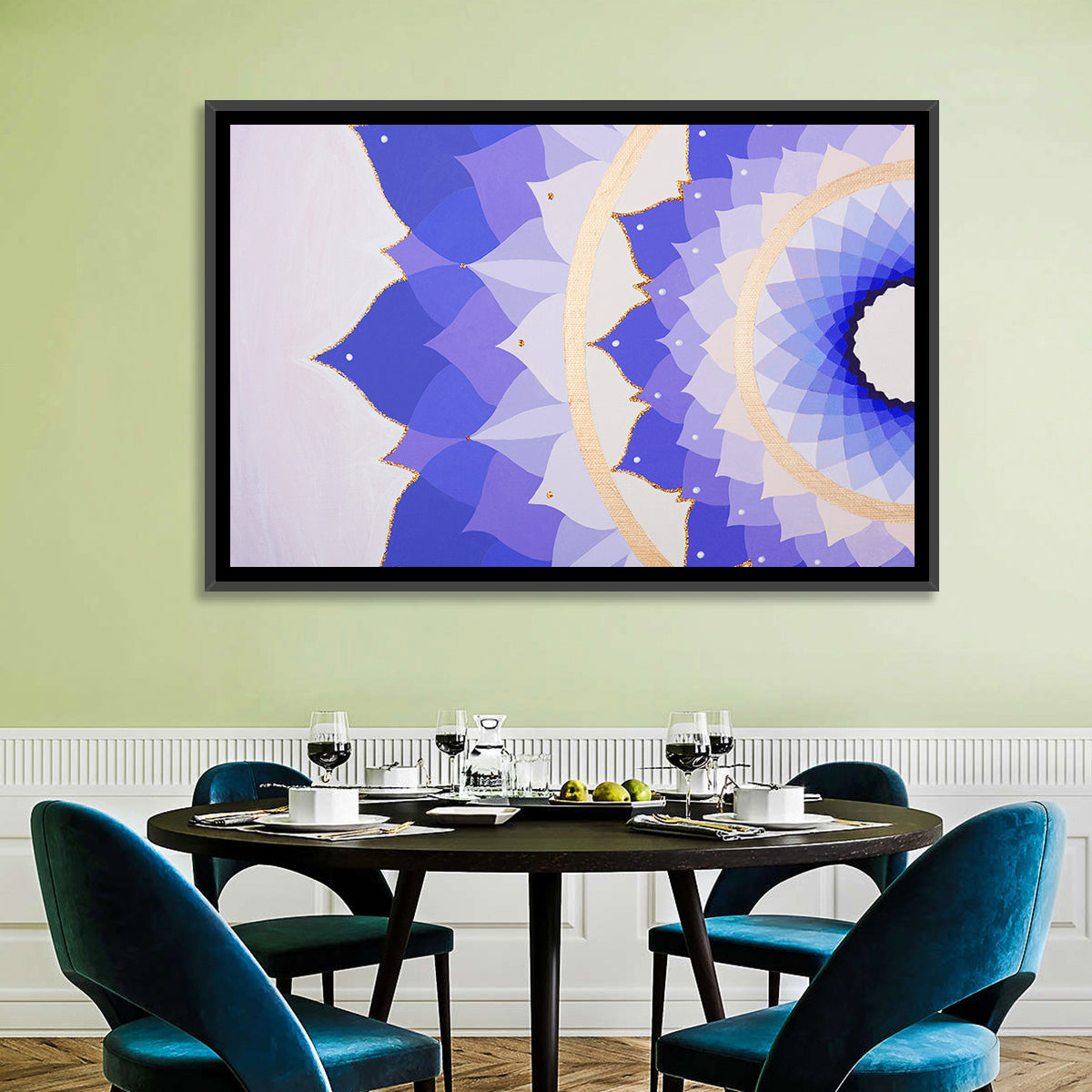 Sahasrara Chakra Lotus Mandala Wall Art in a room, landscape