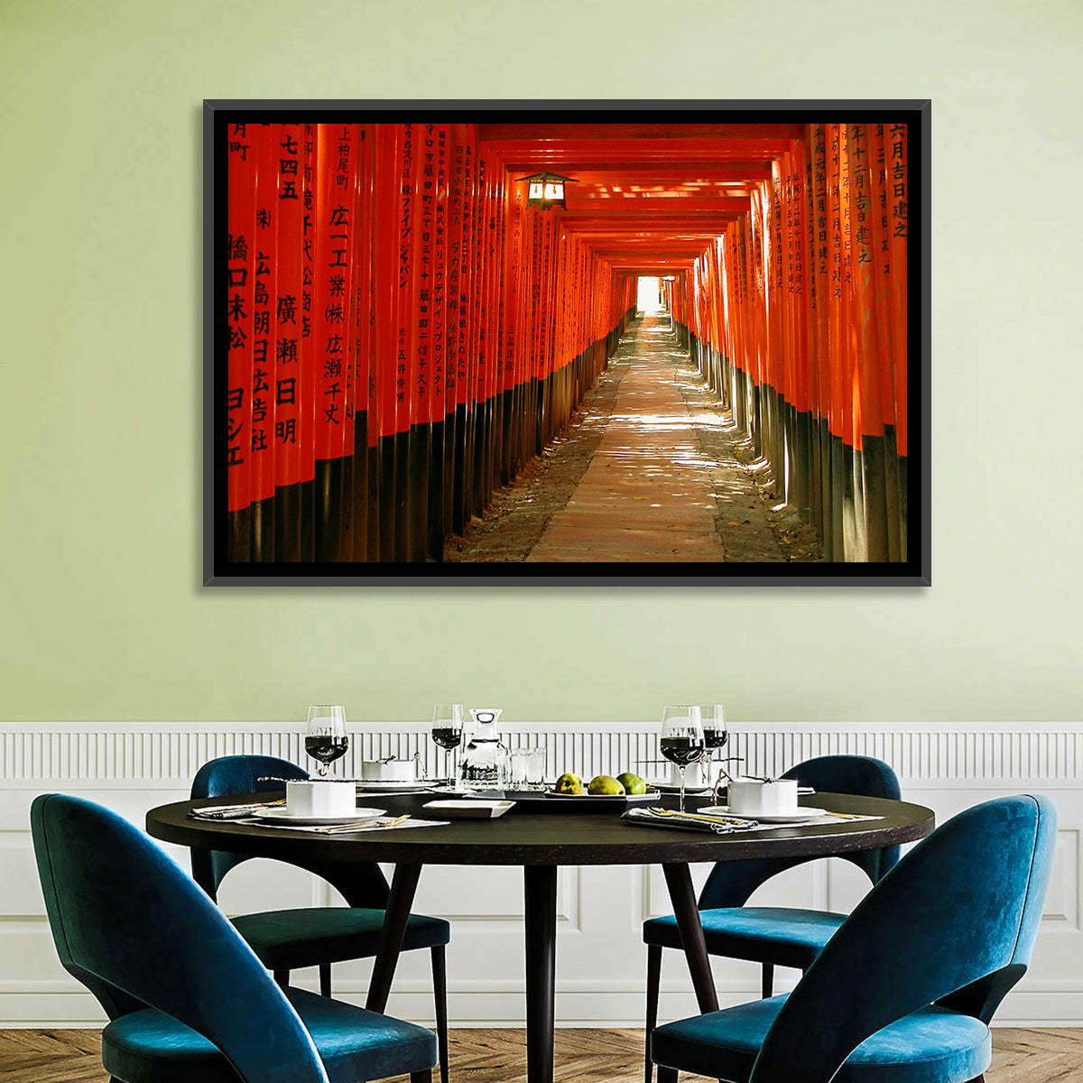 Fushimi Inari Torii Tunnel Wall Art in a room, landscape