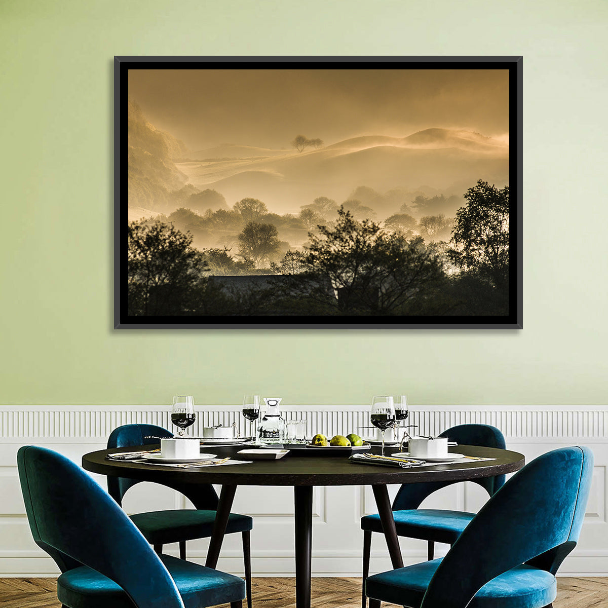 Bronze Morning Mist Over Hills Wall Art