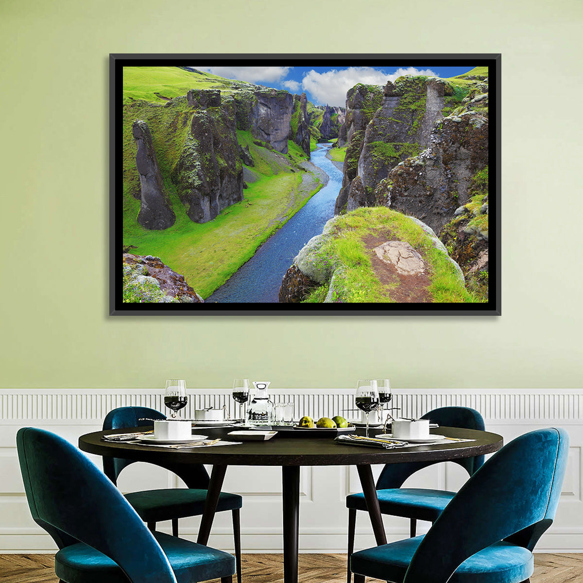 Neverland Cliffs, Fjaðrárgljúfur Canyon Wall Art in a room, landscape