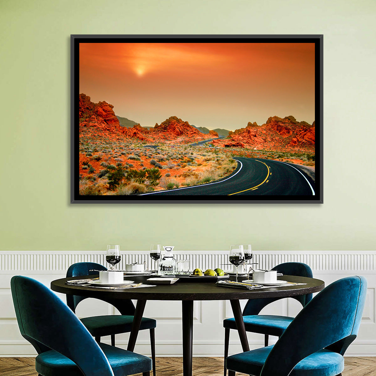 Valley of Fire Winding Road Wall Art in a room, landscape