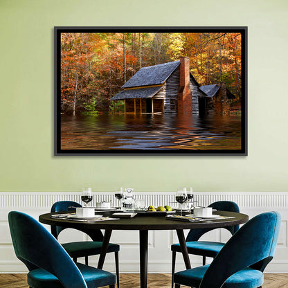 Autumn Flooded Log Cabin Wall Art