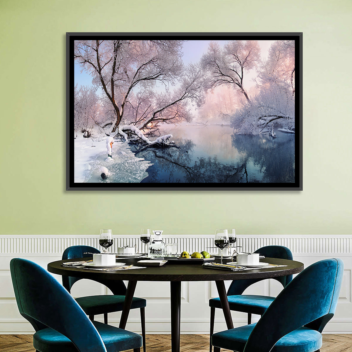 Snowy Lake Morning Mist Wall Art