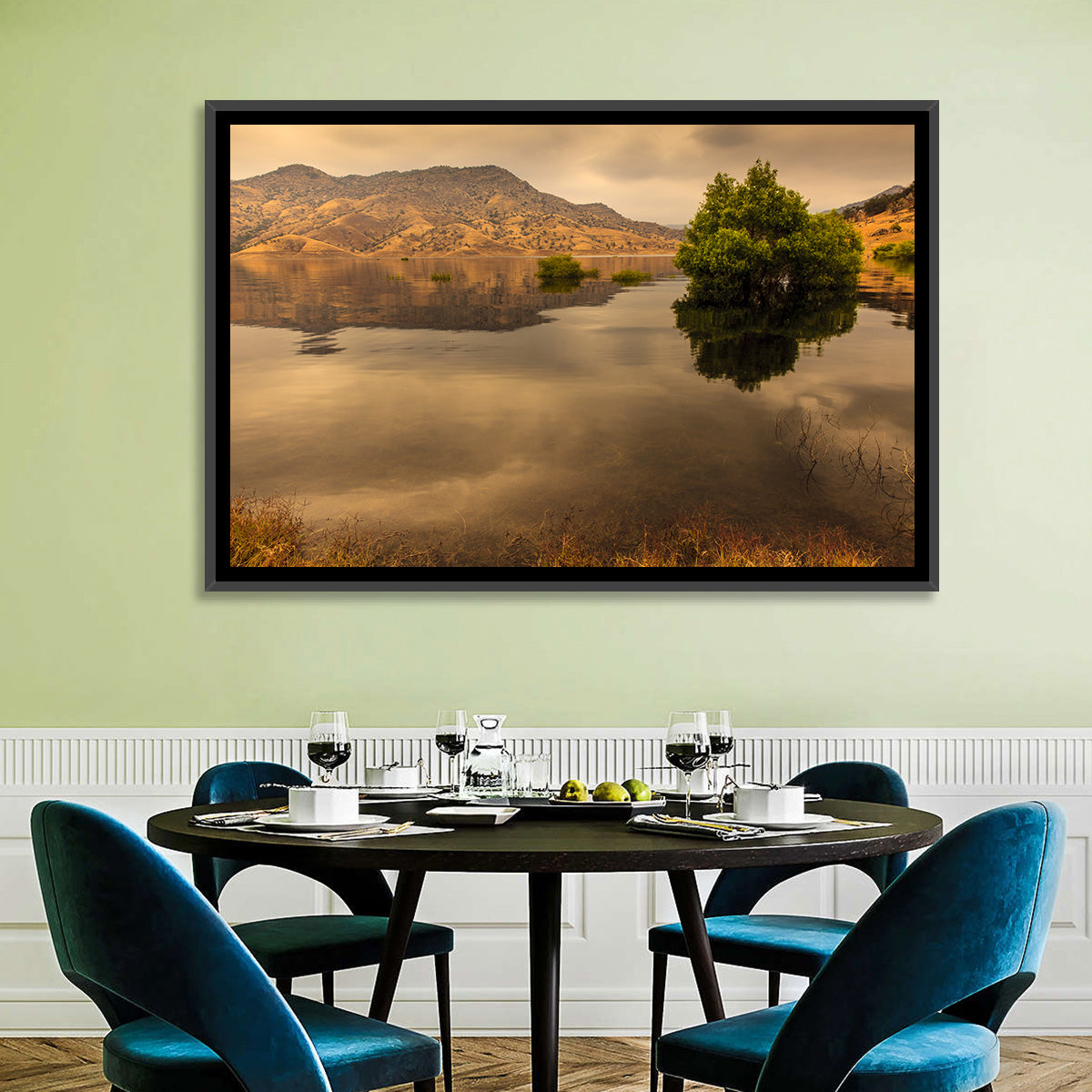 Lake Kaweah Golden Hour Reflection Wall Art