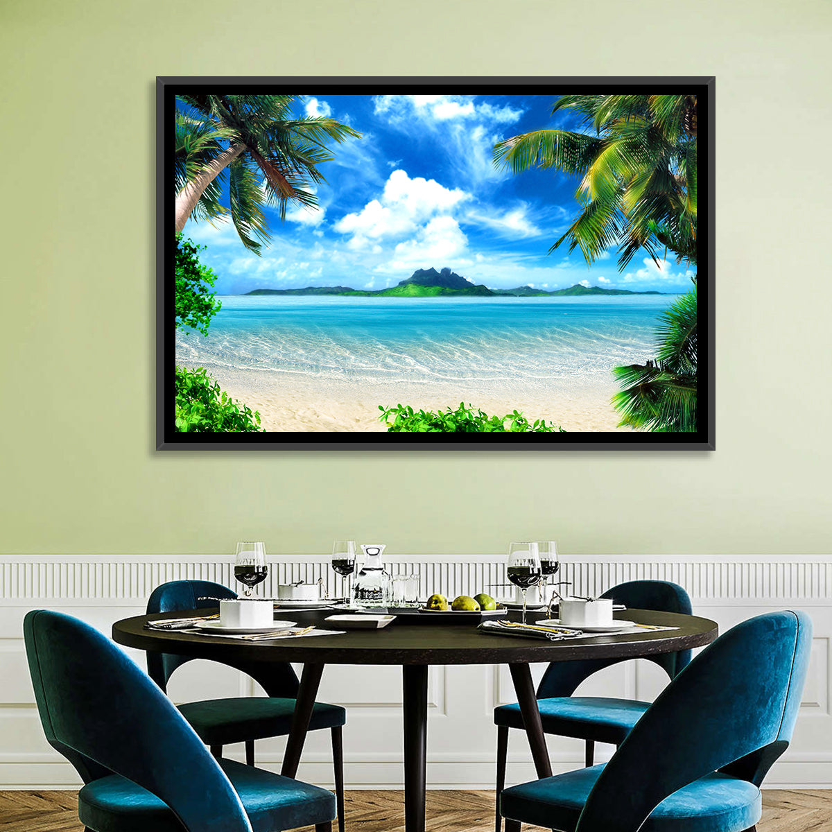 Palm-framed Tropical Island Beach Wall Art