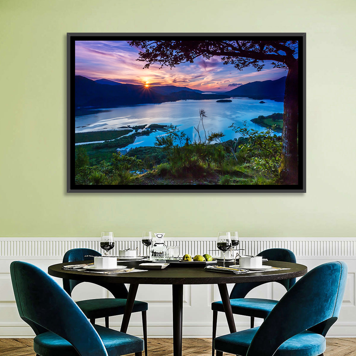 Bassenthwaite Lake Sunset Wall Art in a room, landscape