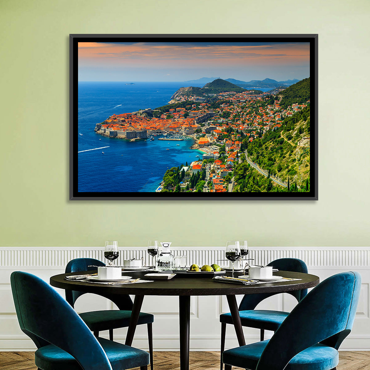 Dubrovnik Old Town Sunset Wall Art in a room, landscape