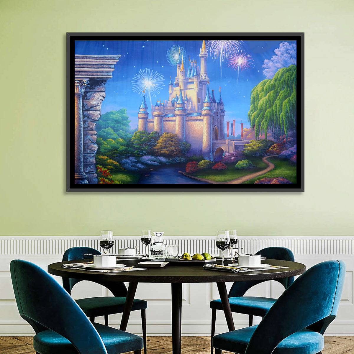 Cinderella Castle Fireworks Illustration Wall Art