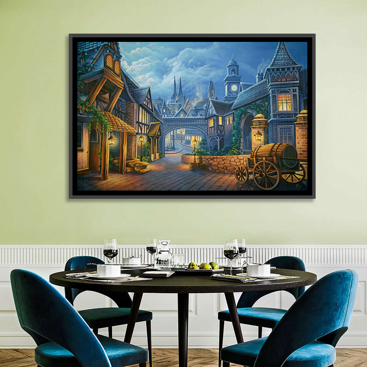 Victorian London Cobblestone Street Wall Art in a room, landscape